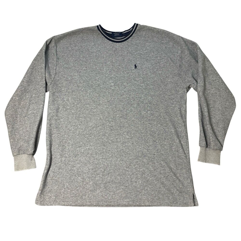 Polo Sport Long Sleeve T Shirt‎ Mens XL Gray Striped Collar Pony Logo Base Layer